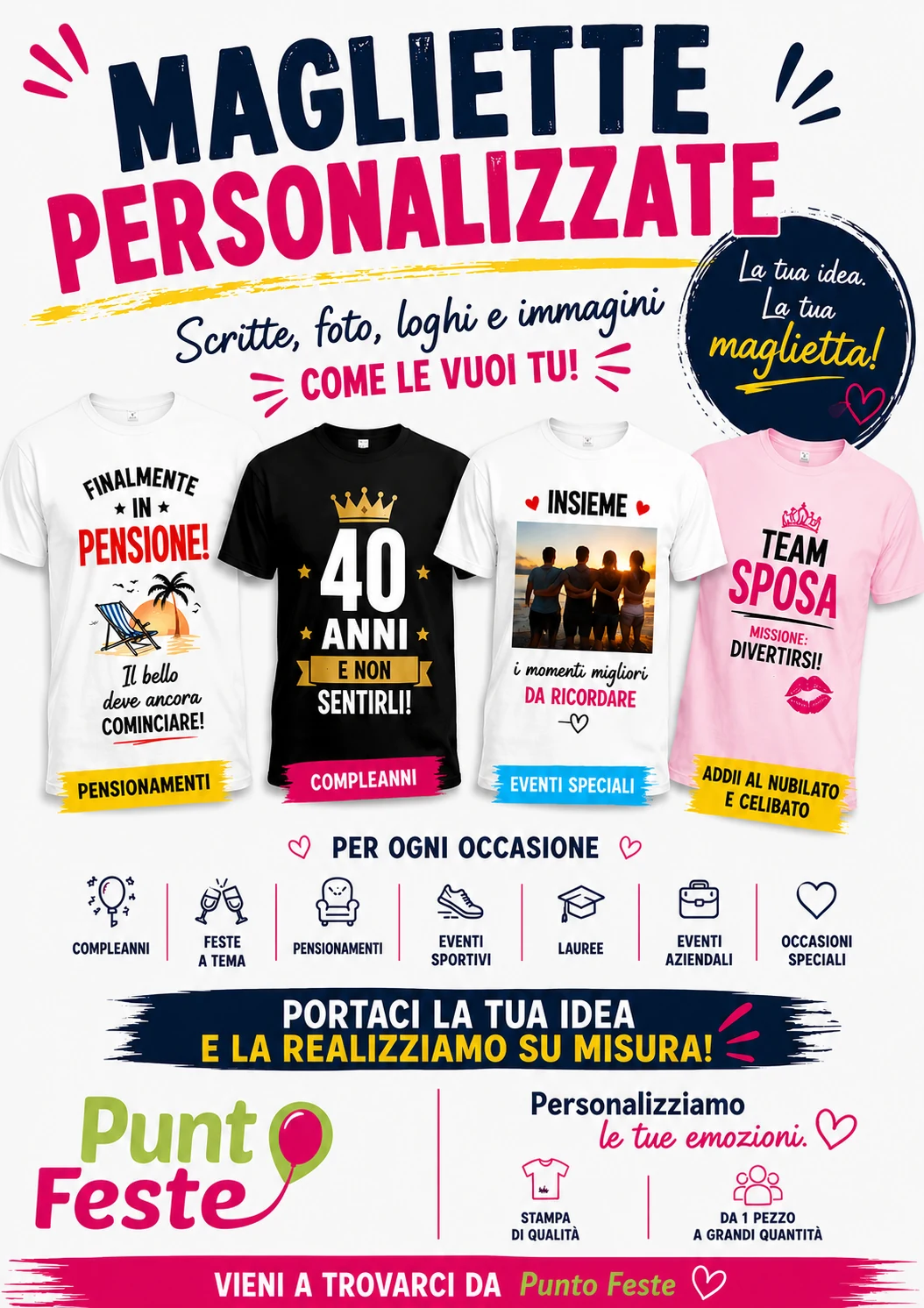 Servizio di personalizzazione: magliette, palloncini e fasce - Punto Feste